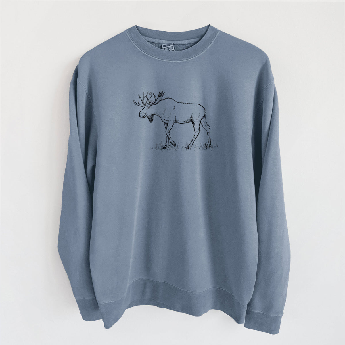 Bull Moose - Alces alces - Unisex Pigment Dyed Crew Sweatshirt in Slate Blue