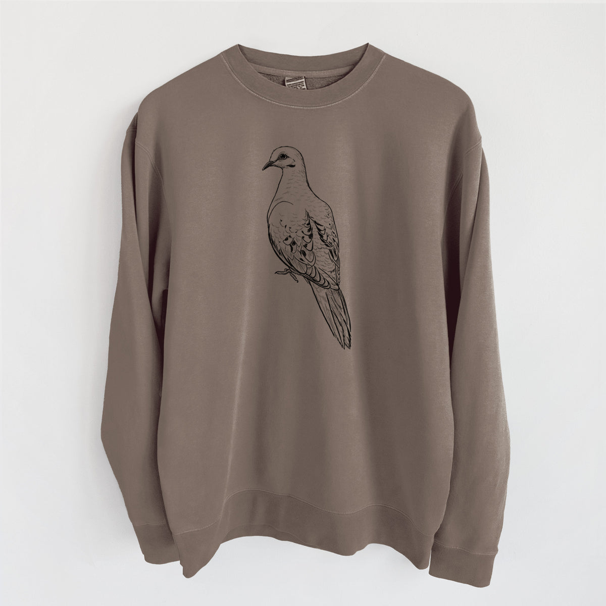 Mourning Dove - Zenaida macroura - Unisex Pigment Dyed Crew Sweatshirt in Espresso Brown Color