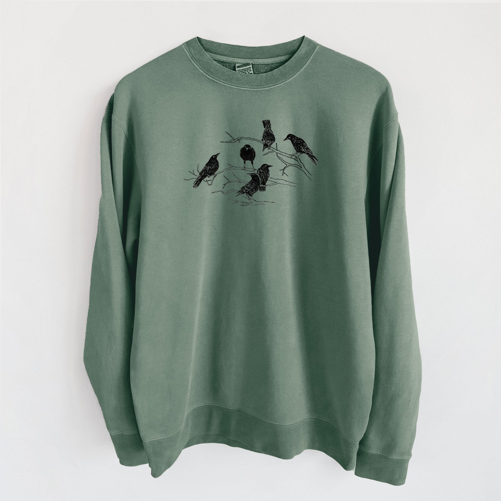 Murder of Crows - Unisex Pigment Dyed Crew Sweatshirt in Alpine Green