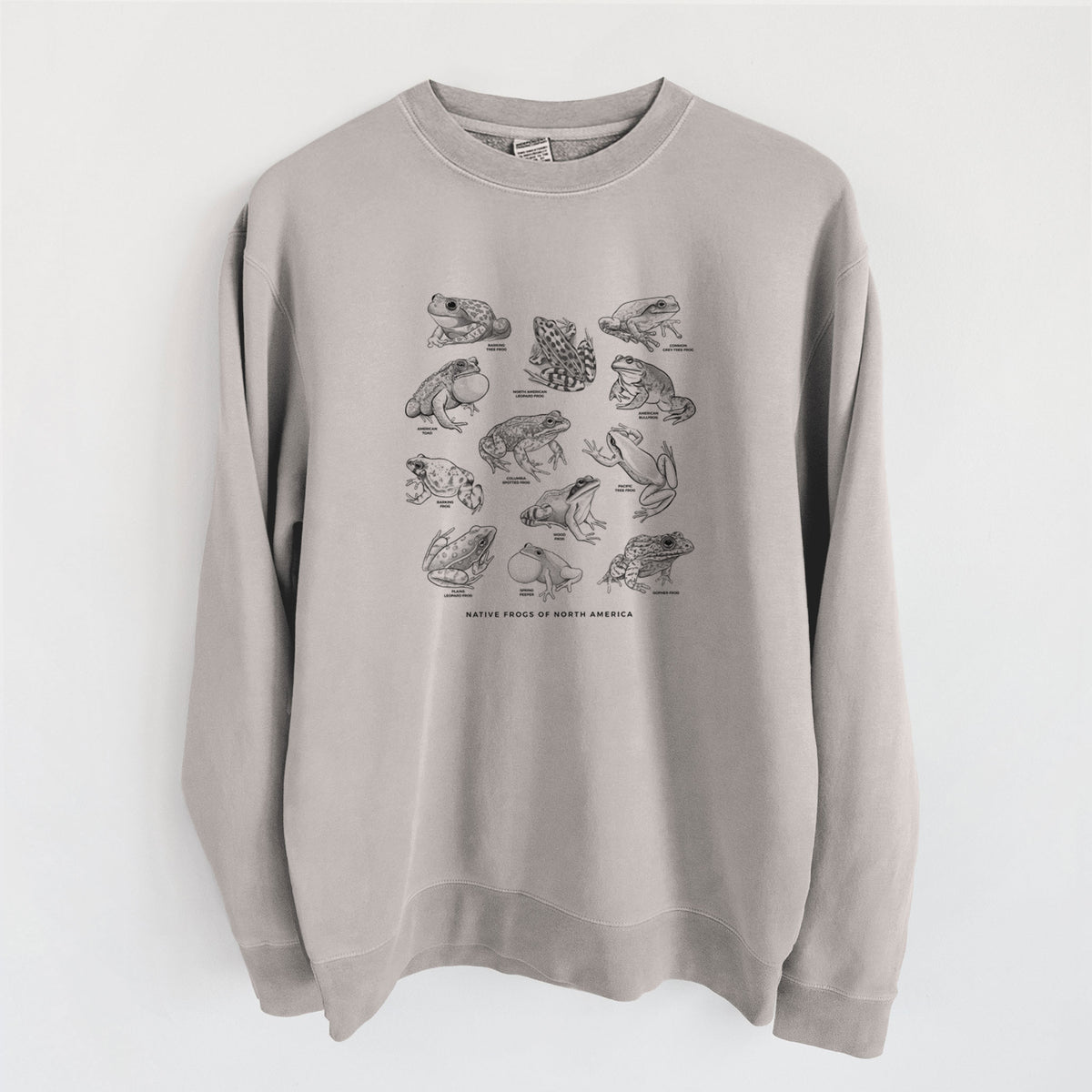An Illustrated Guide to Native Frogs of North America - Unisex Pigment Dyed Crew Sweatshirt in Cement