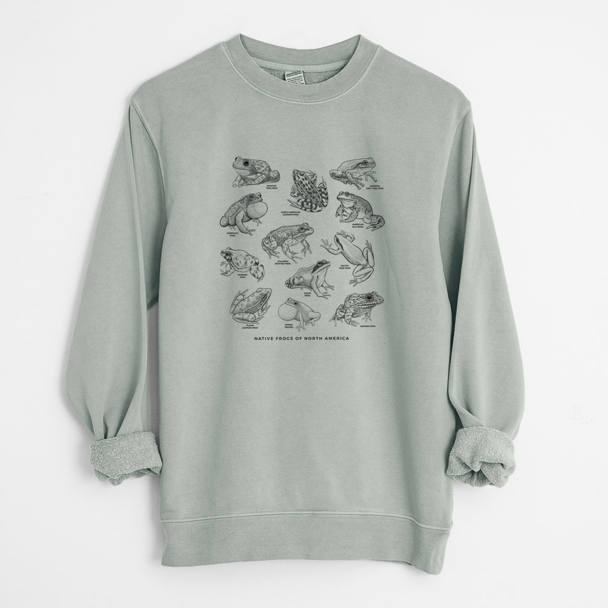 An Illustrated Guide to Native Frogs of North America - Unisex Pigment Dyed Crew Sweatshirt in Sage
