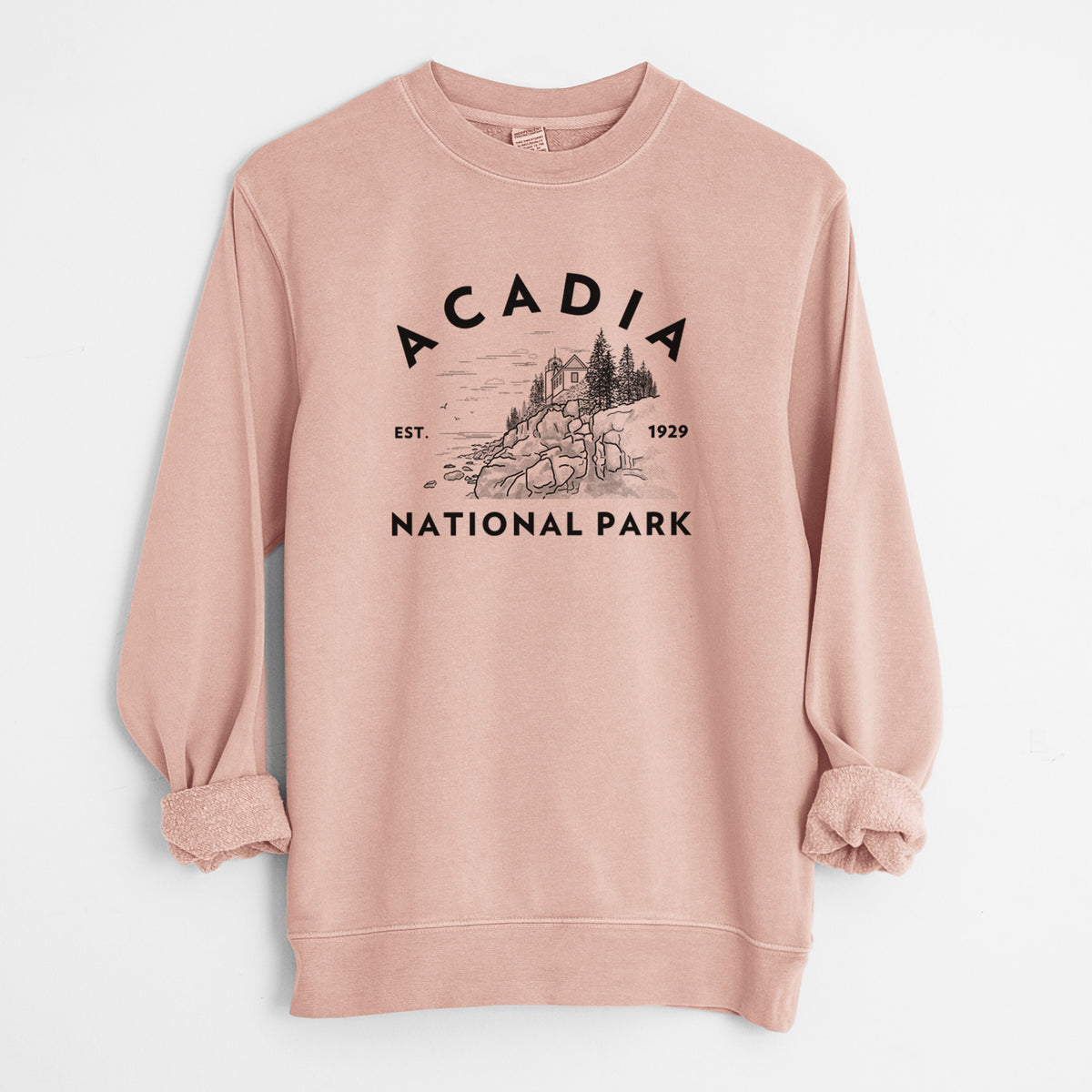 Acadia National Park - Unisex Pigment Dyed Crew Sweatshirt in Dusty Pink