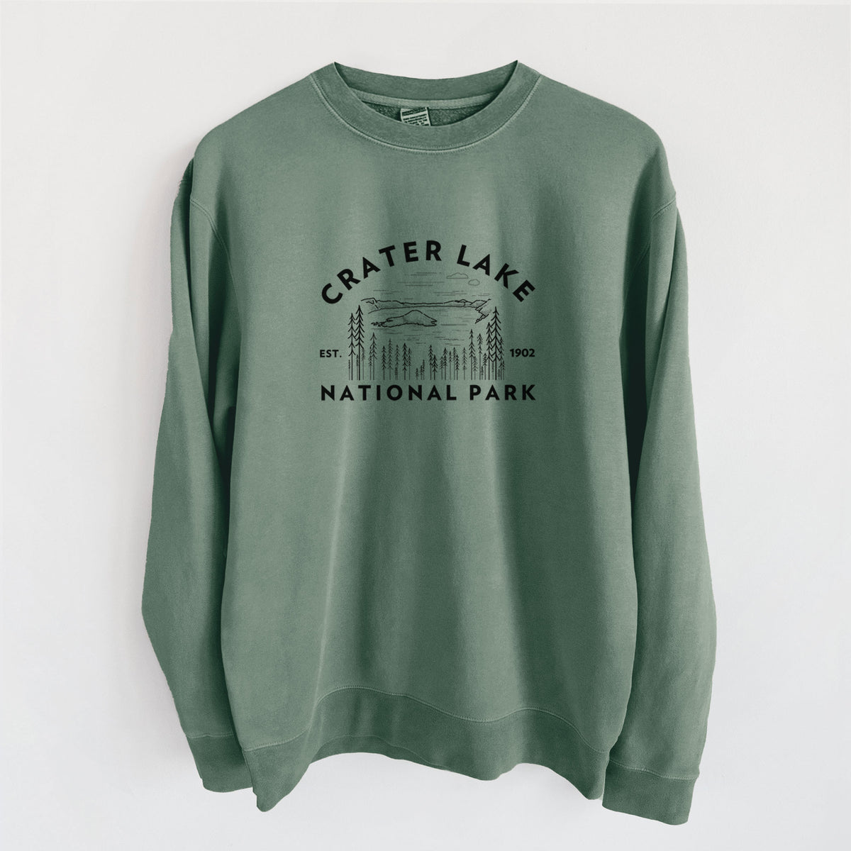 Crater Lake National Park - Unisex Pigment Dyed Crew Sweatshirt in Alpine Green