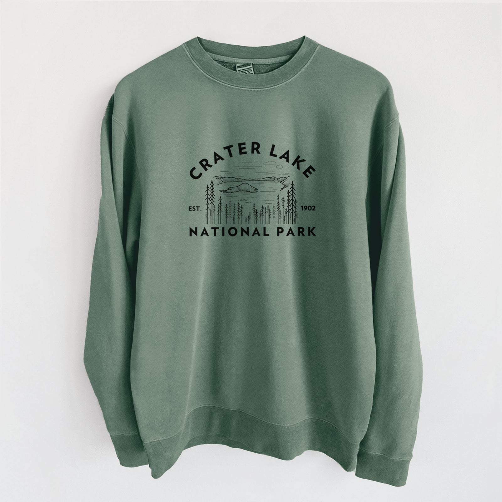 Crater Lake National Park - Unisex Pigment Dyed Crew Sweatshirt in Alpine Green