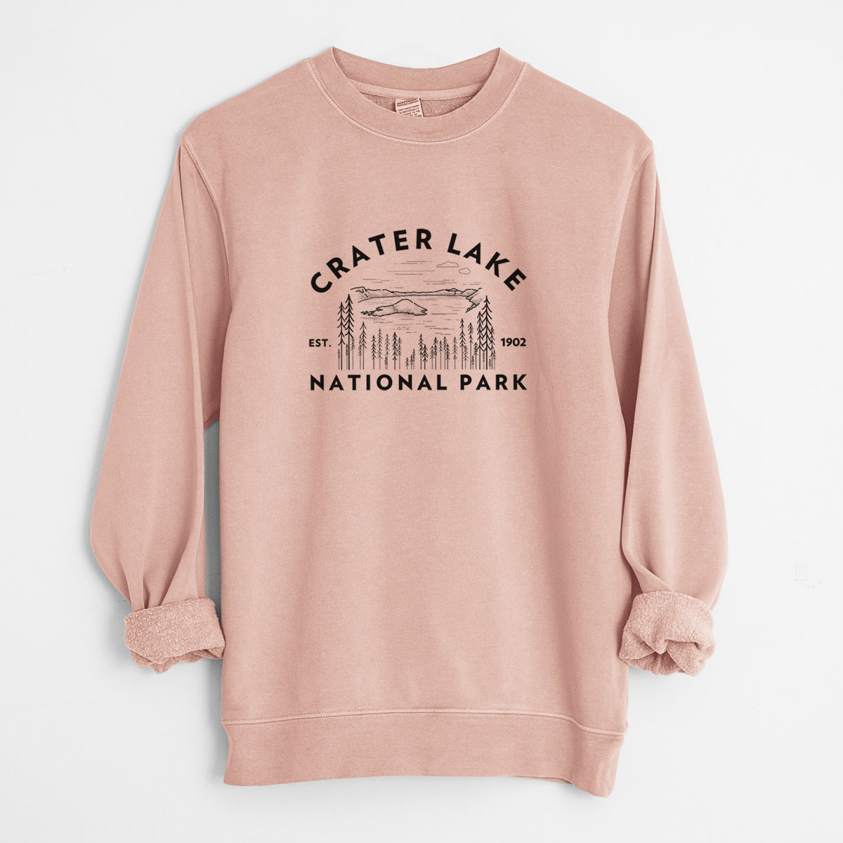Crater Lake National Park - Unisex Pigment Dyed Crew Sweatshirt in Dusty Pink