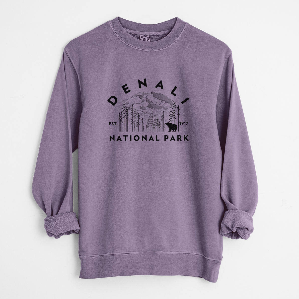 Denali National Park - Unisex Pigment Dyed Crew Sweatshirt in Plum
