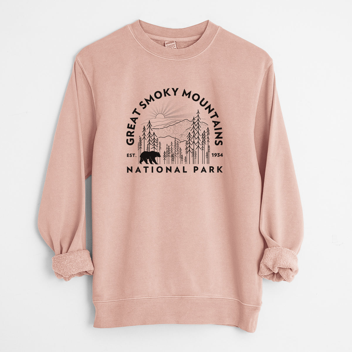 Great Smoky Mountains National Park - Unisex Pigment Dyed Crew Sweatshirt in Dusty Pink