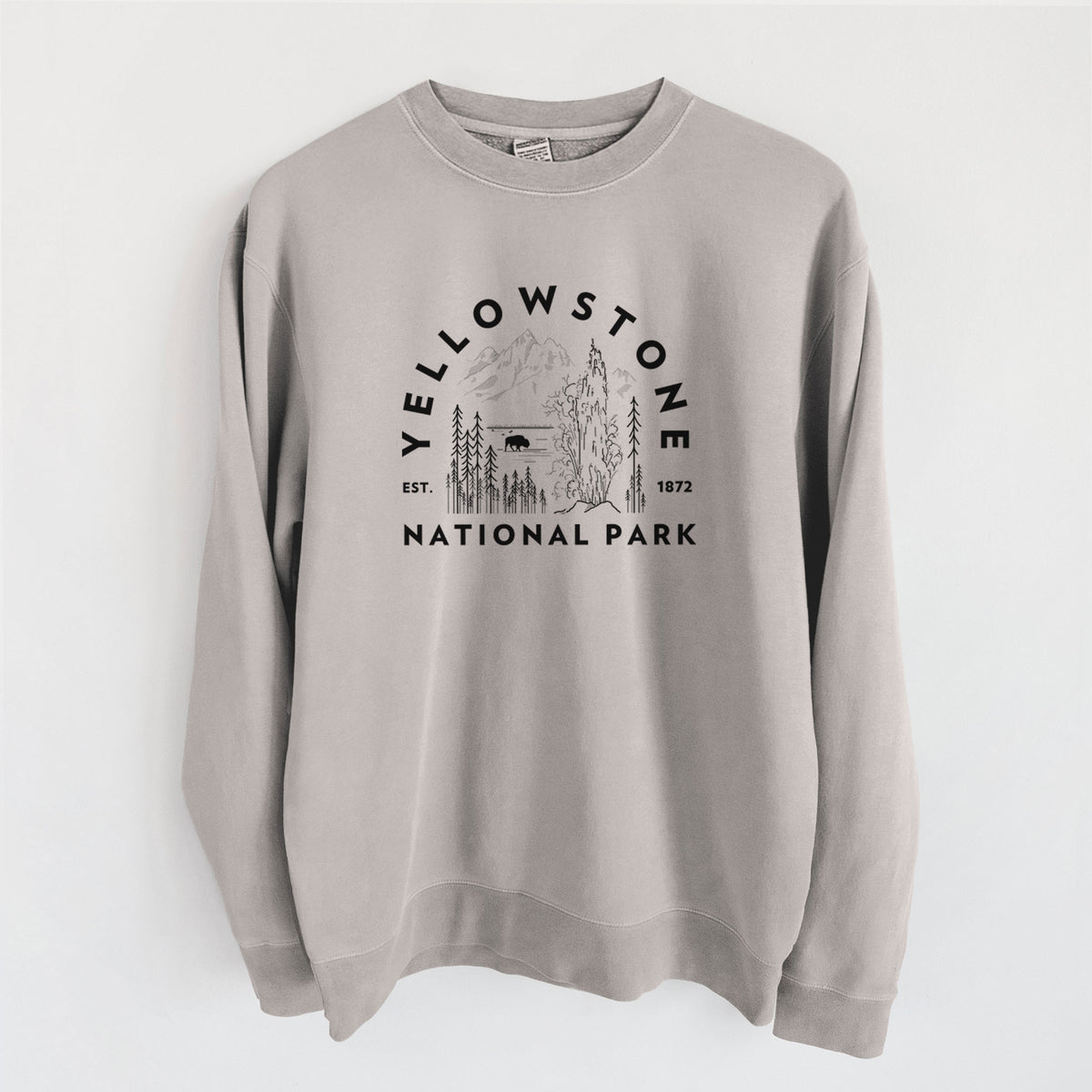Yellowstone National Park - Unisex Pigment Dyed Crew Sweatshirt in Cement
