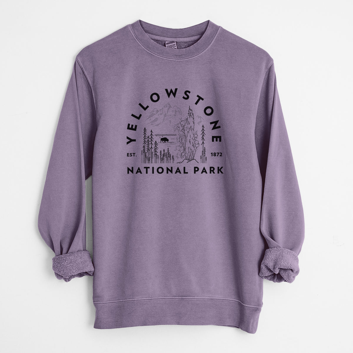 Yellowstone National Park - Unisex Pigment Dyed Crew Sweatshirt in Plum