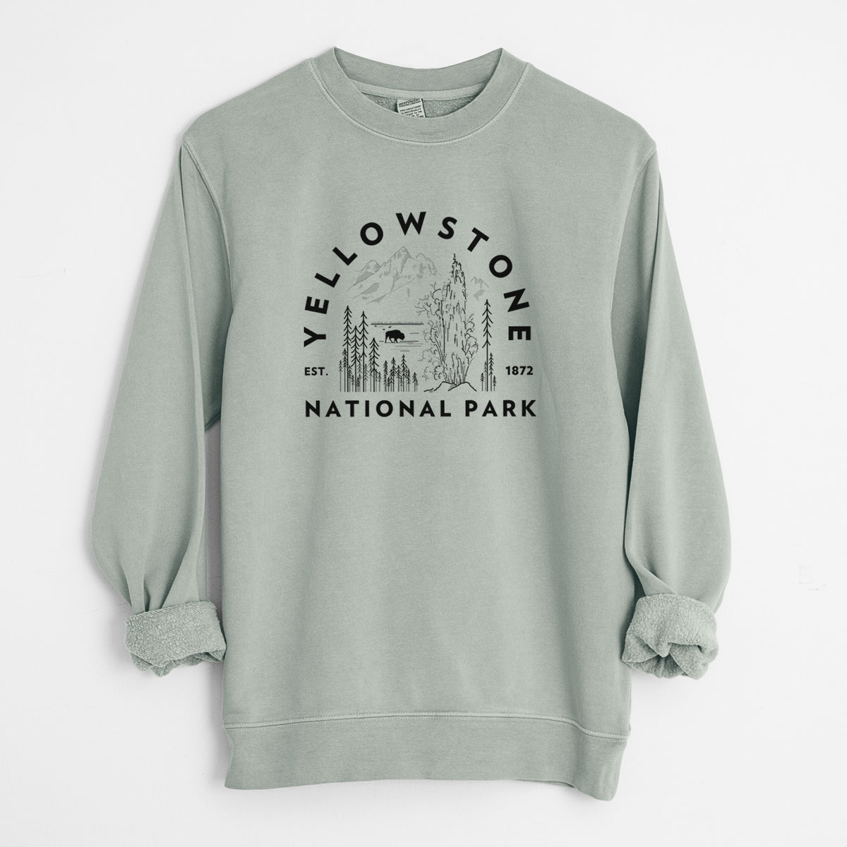 Yellowstone National Park - Unisex Pigment Dyed Crew Sweatshirt in Sage
