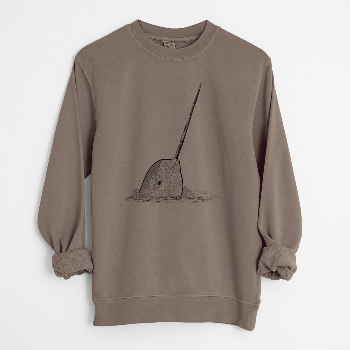 Narwhal - Monodon monoceros - Unisex Pigment Dyed Crew Sweatshirt in Espresso Brown Color