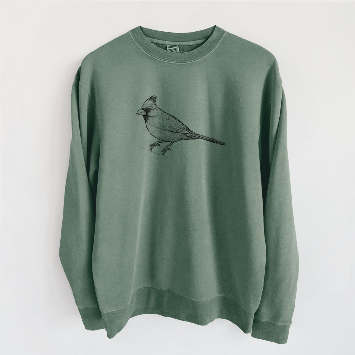 Northern Cardinal - Cardinalis cardinalis - Unisex Pigment Dyed Crew Sweatshirt in Alpine Green