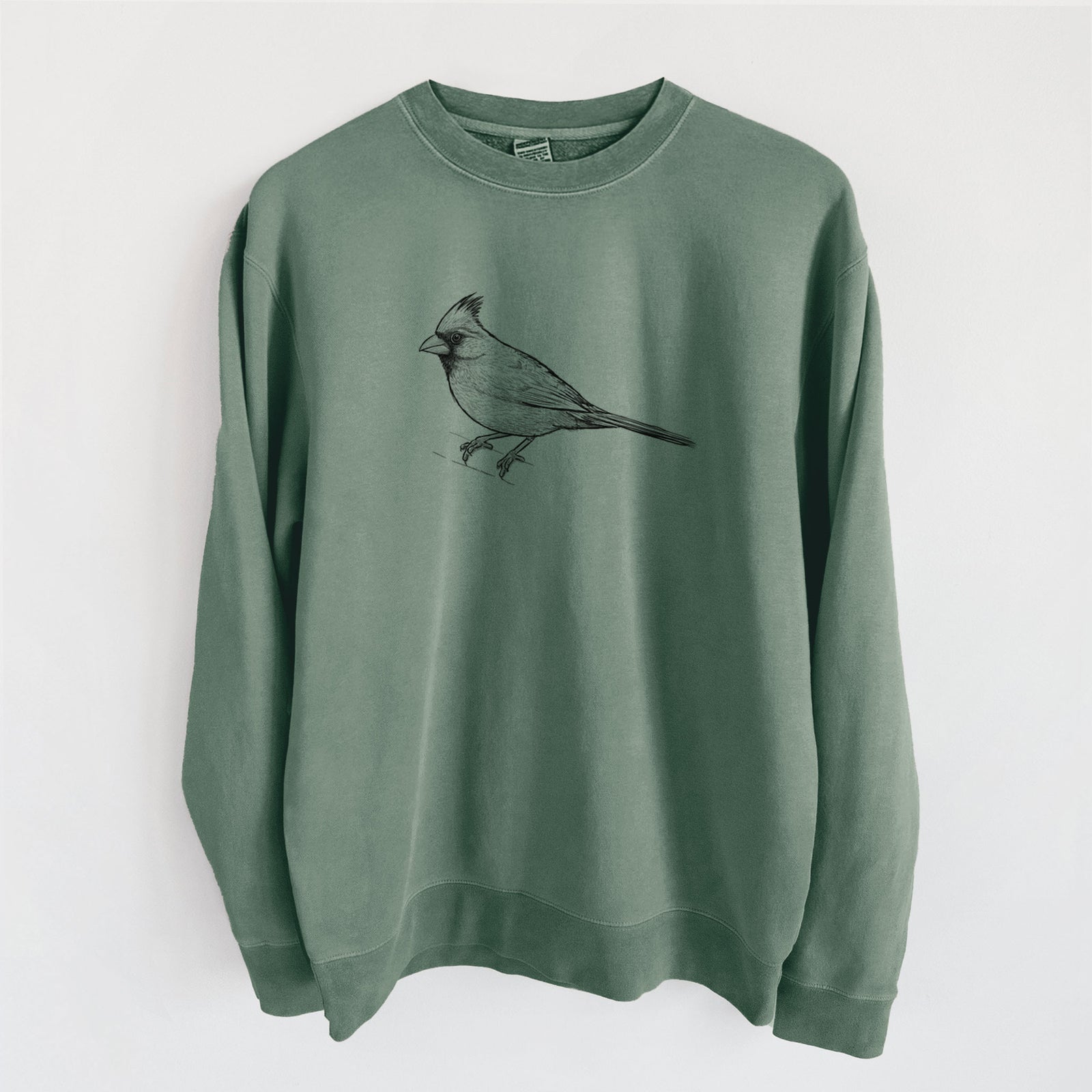 Northern Cardinal - Cardinalis cardinalis - Unisex Pigment Dyed Crew Sweatshirt in Alpine Green
