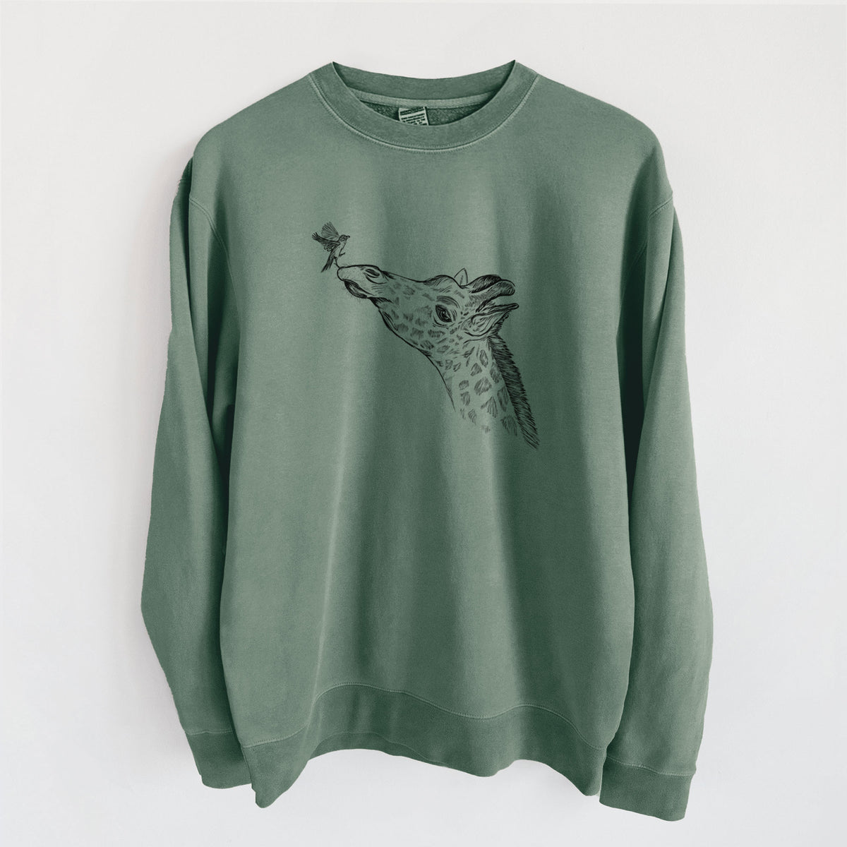 Northern Giraffe - Giraffa camelopardalis - Unisex Pigment Dyed Crew Sweatshirt in Alpine Green