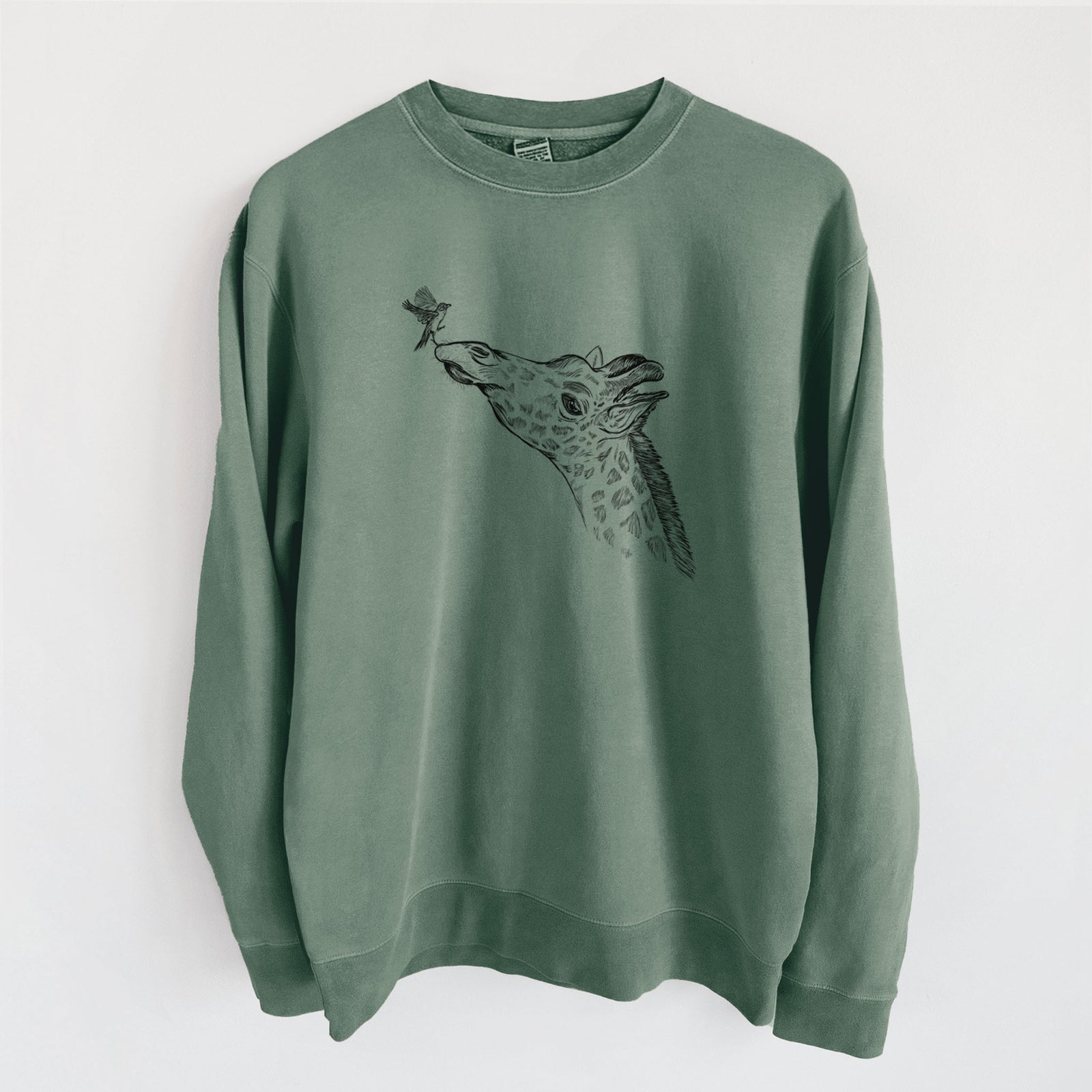 Northern Giraffe - Giraffa camelopardalis - Unisex Pigment Dyed Crew Sweatshirt in Alpine Green