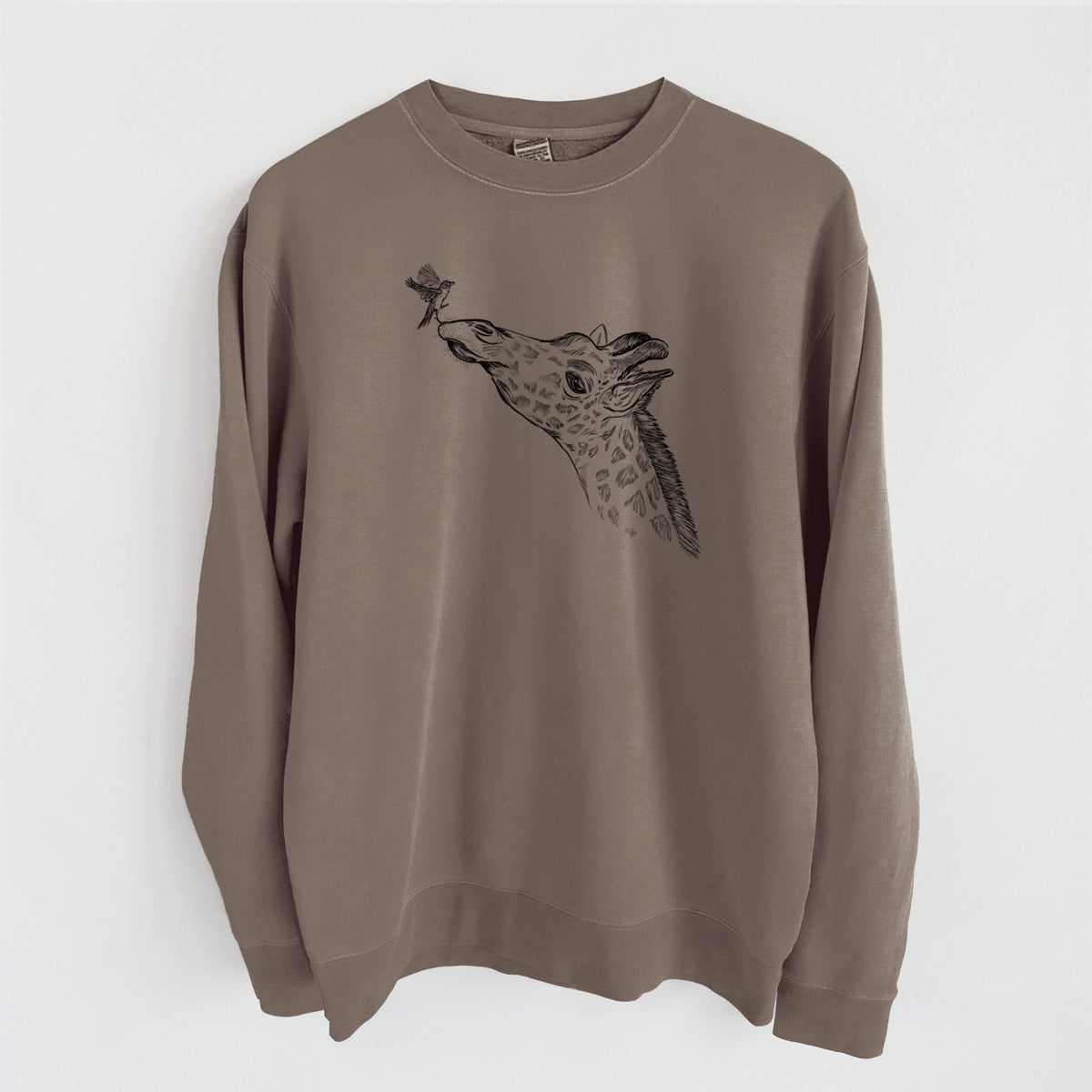 Northern Giraffe - Giraffa camelopardalis - Unisex Pigment Dyed Crew Sweatshirt in Espresso Brown Color