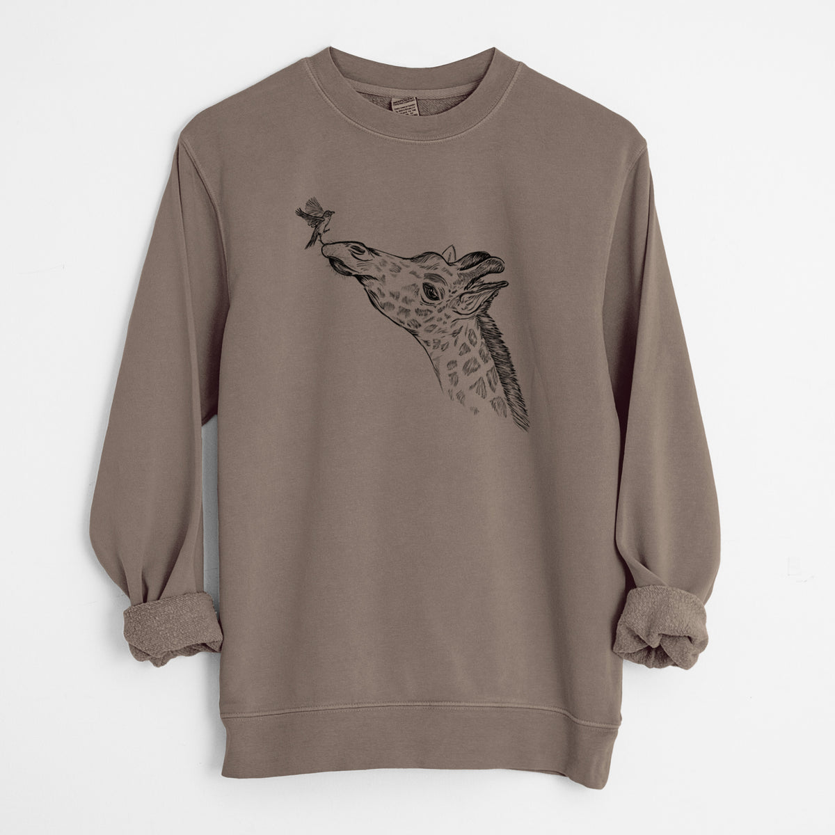 Northern Giraffe - Giraffa camelopardalis - Unisex Pigment Dyed Crew Sweatshirt in Espresso Brown Color