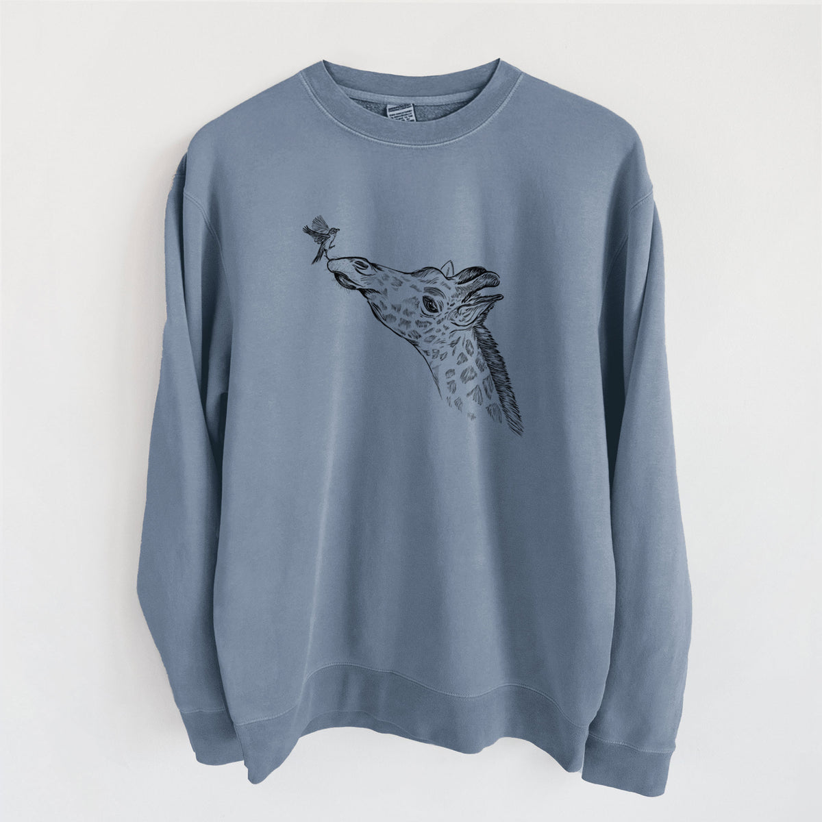 Northern Giraffe - Giraffa camelopardalis - Unisex Pigment Dyed Crew Sweatshirt in Slate Blue