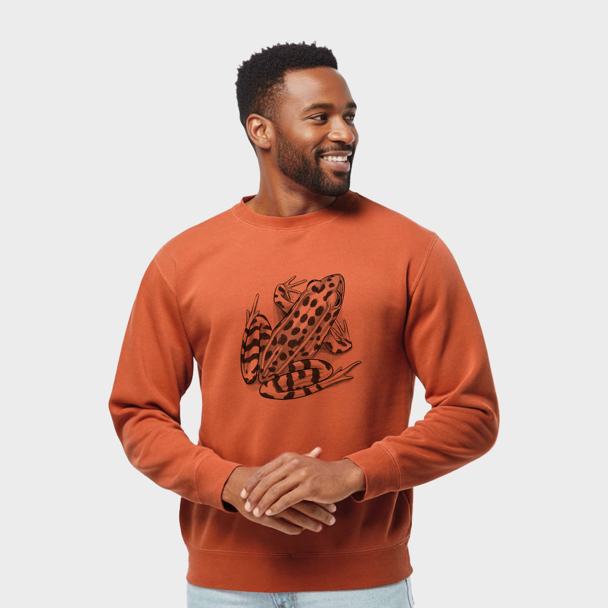 Northern Leopard Frog - Lithobates pipiens - Unisex Pigment Dyed Crew Sweatshirt in Amber