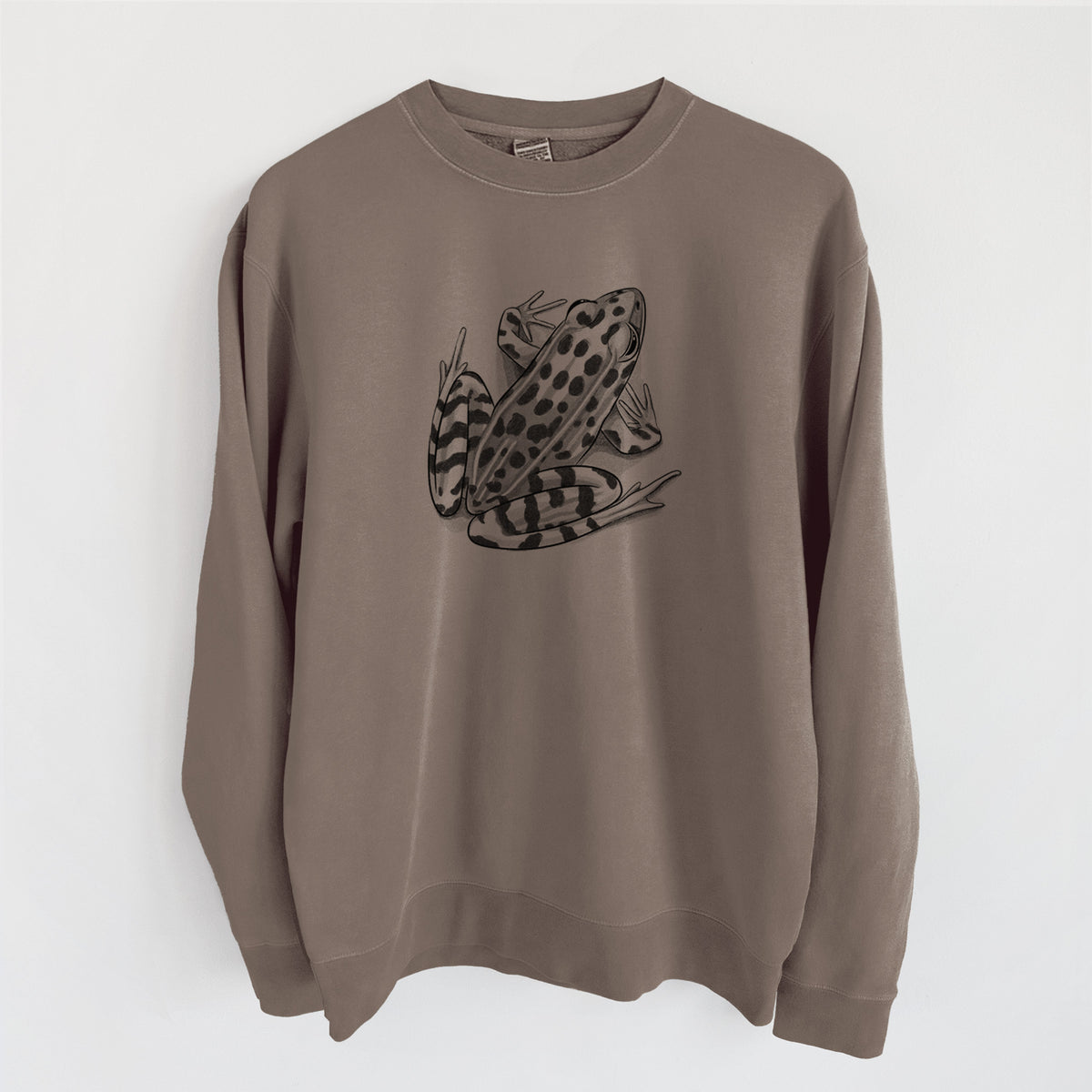 Northern Leopard Frog - Lithobates pipiens - Unisex Pigment Dyed Crew Sweatshirt in Espresso Brown Color