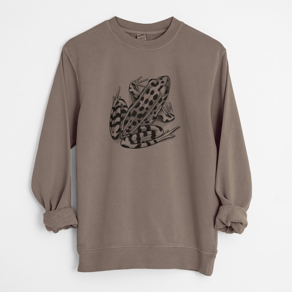 Northern Leopard Frog - Lithobates pipiens - Unisex Pigment Dyed Crew Sweatshirt in Espresso Brown Color