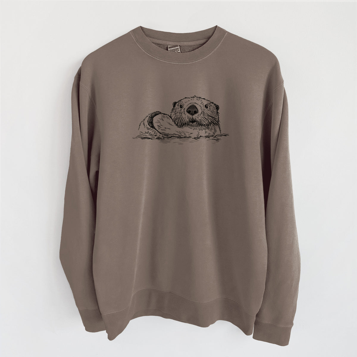 Northern Sea Otter - Enhydra lutris kenyoni - Unisex Pigment Dyed Crew Sweatshirt in Espresso Brown Color