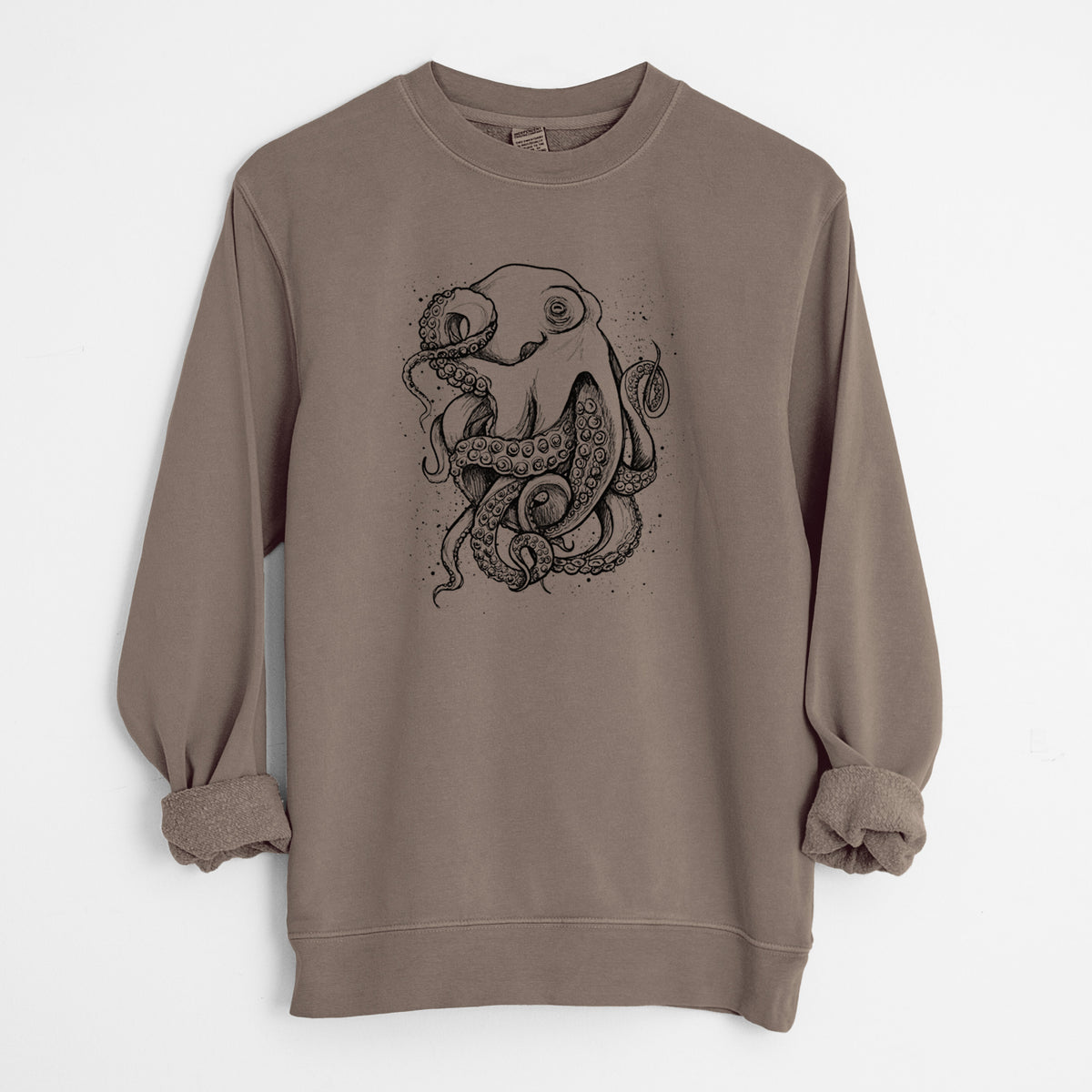Octopus Vulgaris - Common Octopus - Unisex Pigment Dyed Crew Sweatshirt in Espresso Brown Color