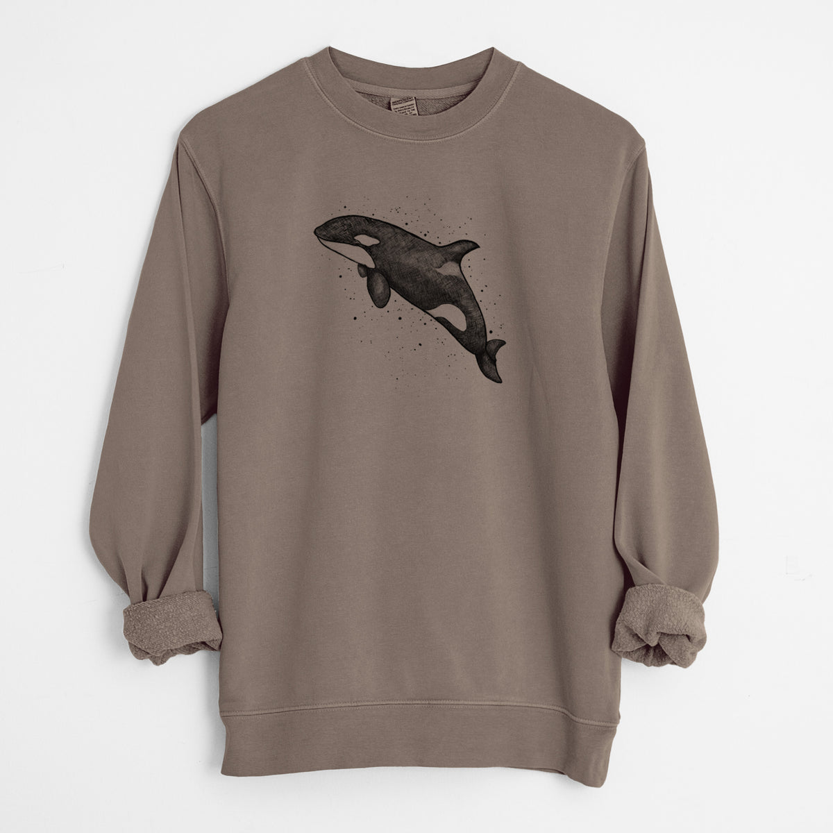 Orca Whale - Unisex Pigment Dyed Crew Sweatshirt in Espresso Brown Color
