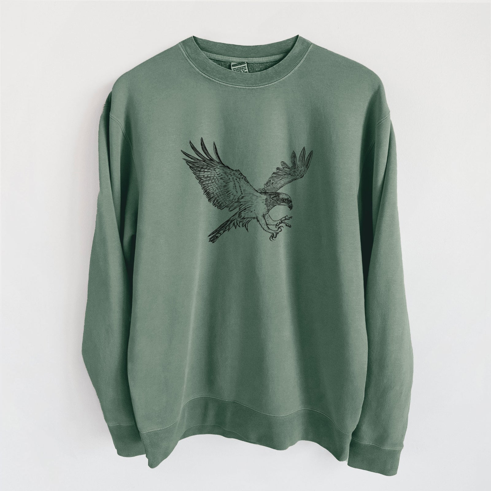 Osprey - Pandion haliaetus - Unisex Pigment Dyed Crew Sweatshirt in Alpine Green