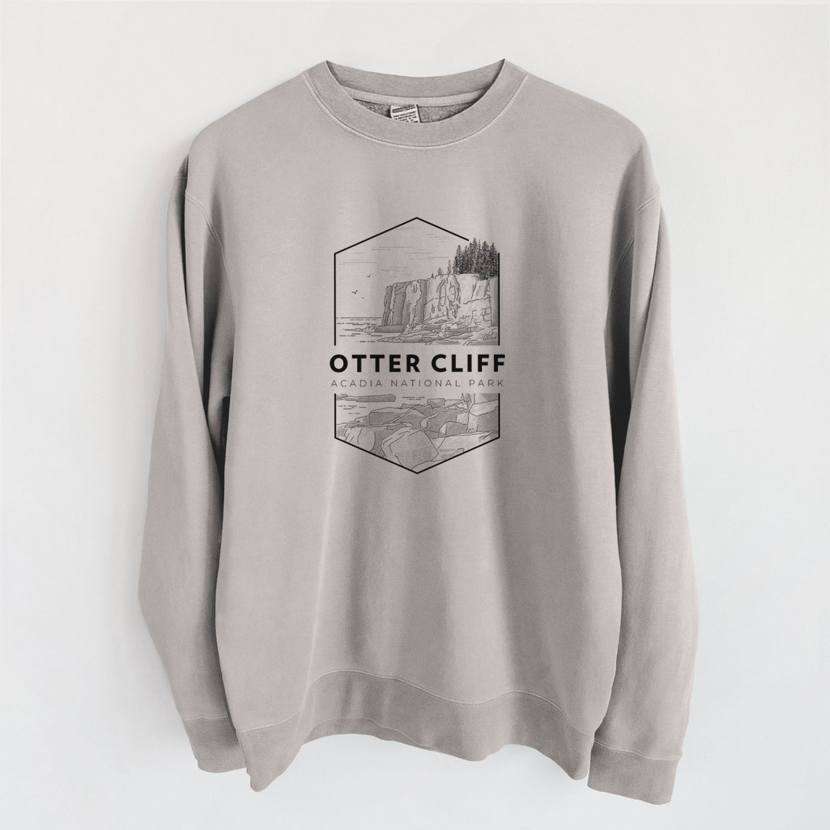 Otter Cliff - Acadia National Park - Unisex Pigment Dyed Crew Sweatshirt in Cement