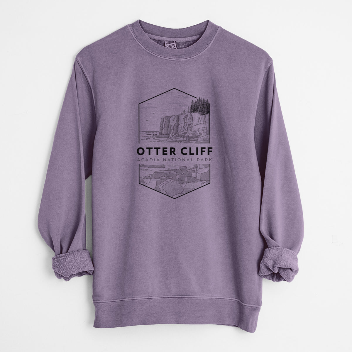 Otter Cliff - Acadia National Park - Unisex Pigment Dyed Crew Sweatshirt in Plum