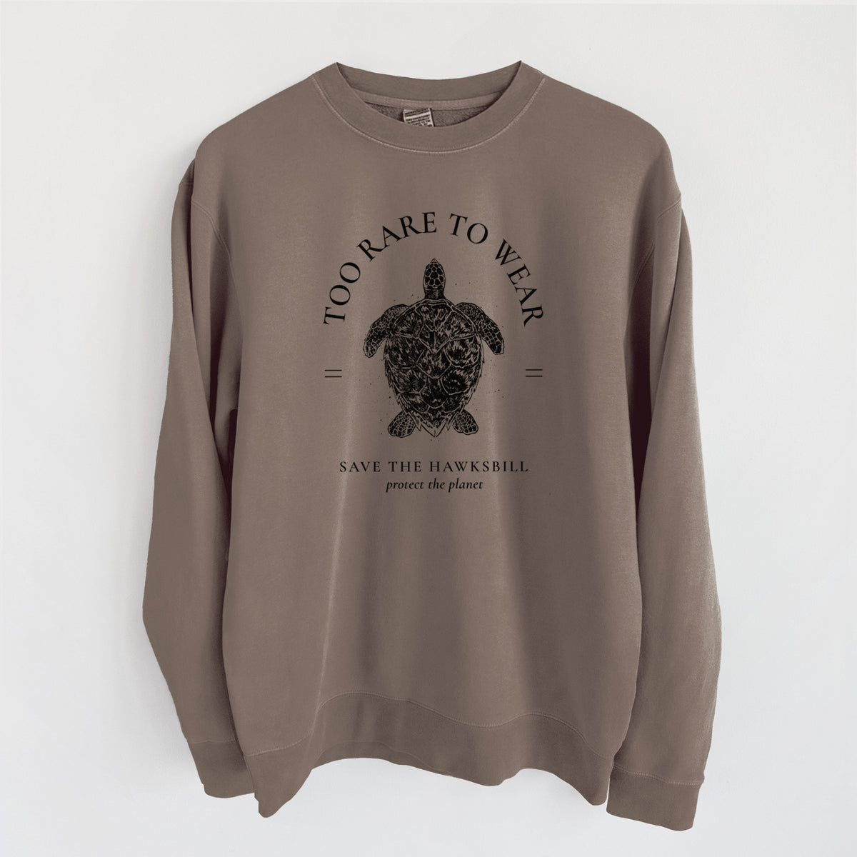 Too Rare to Wear - Save the Hawksbill - Unisex Pigment Dyed Crew Sweatshirt in Espresso Brown Color