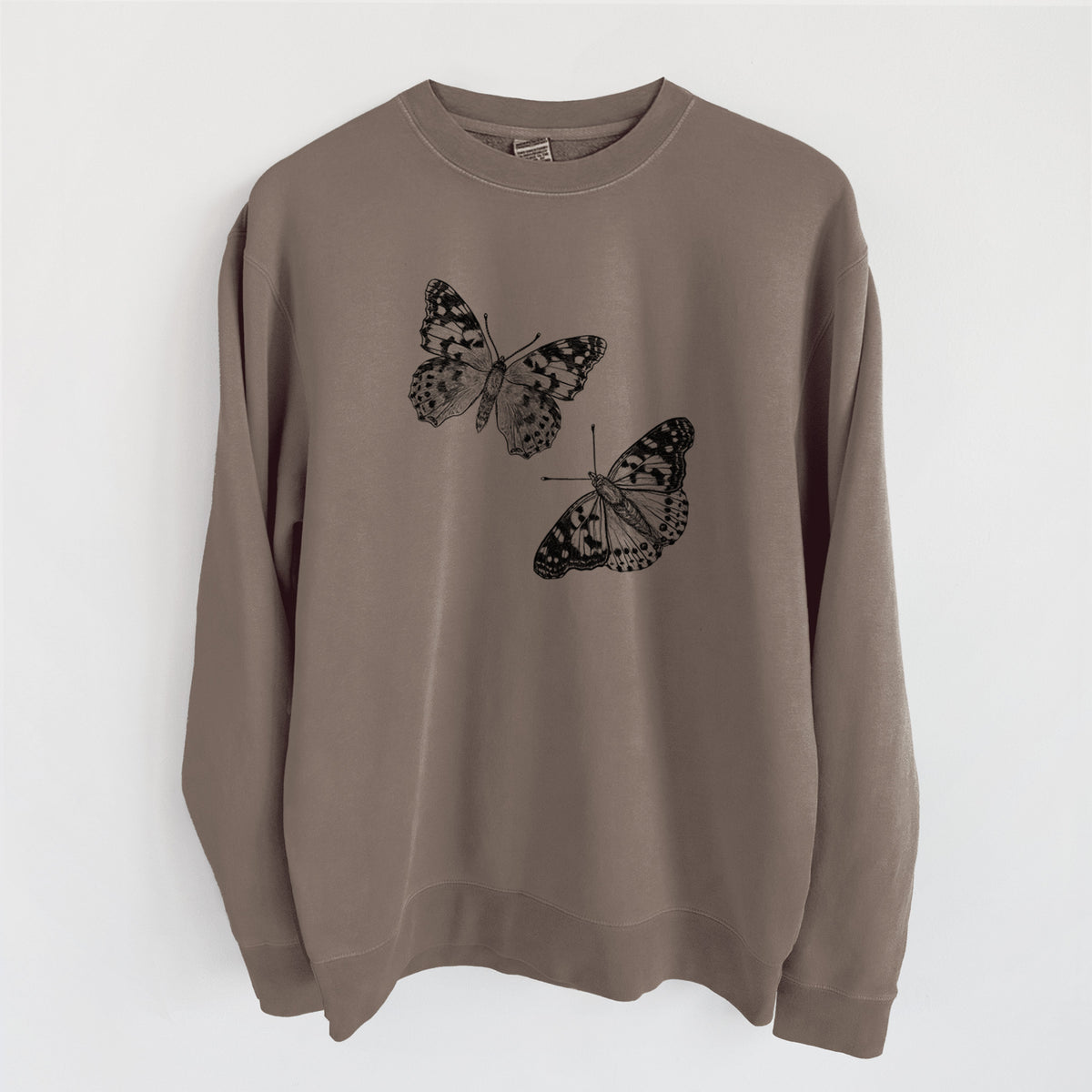 Painted Lady Butterflies - Unisex Pigment Dyed Crew Sweatshirt in Espresso Brown Color