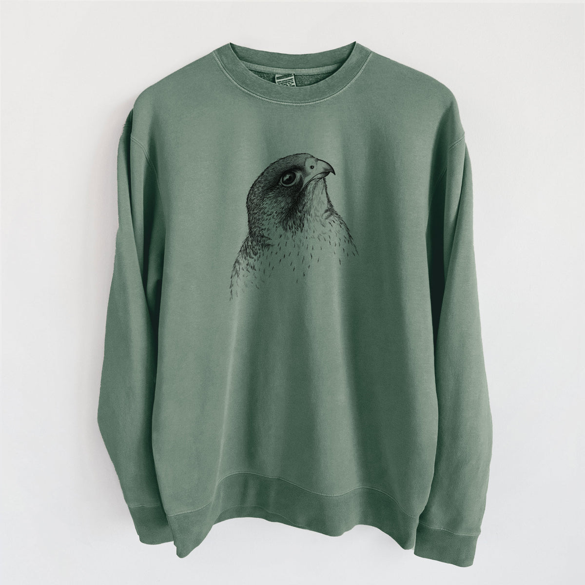 Peregrine Falcon - Falco peregrinus - Unisex Pigment Dyed Crew Sweatshirt in Alpine Green