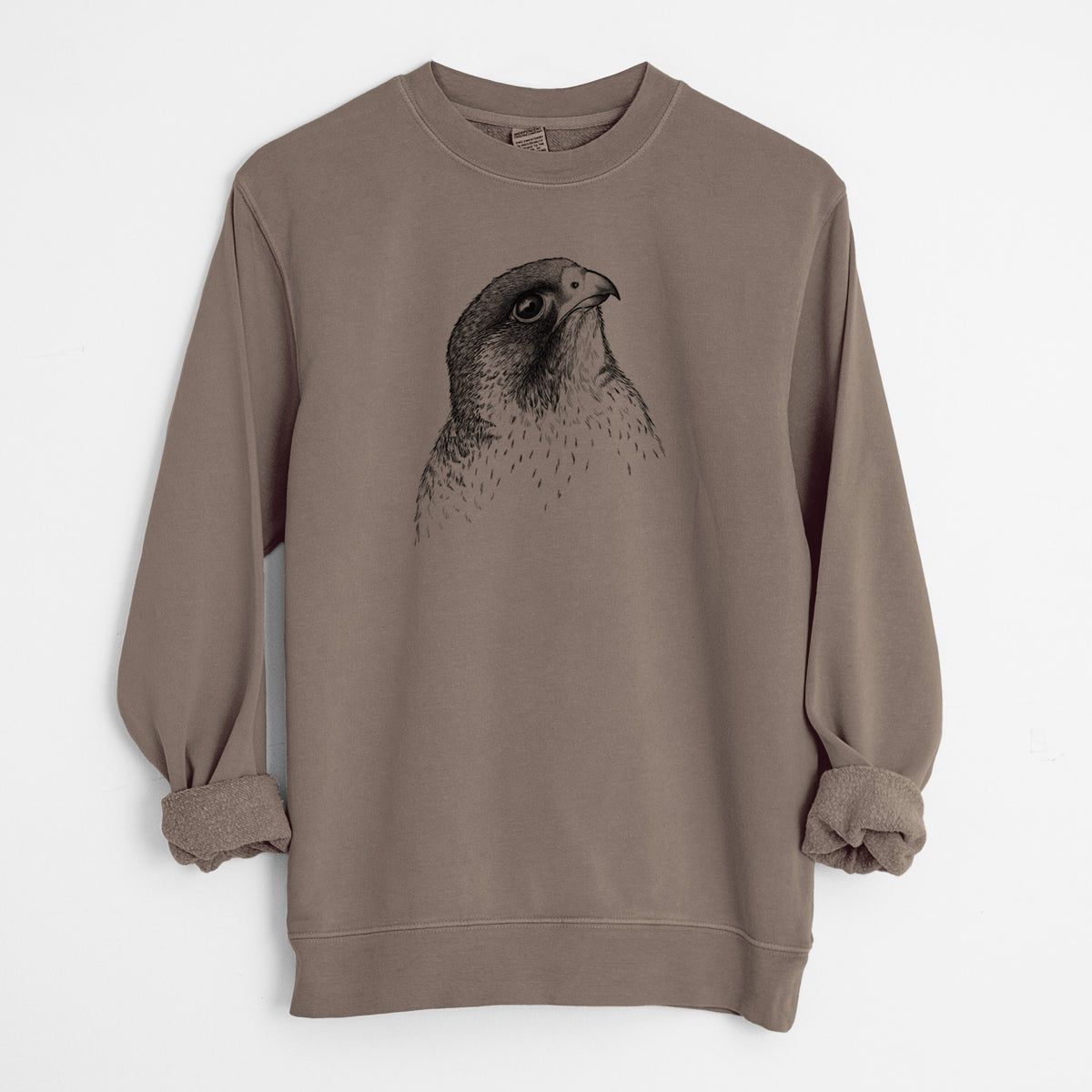 Peregrine Falcon - Falco peregrinus - Unisex Pigment Dyed Crew Sweatshirt in Espresso Brown Color