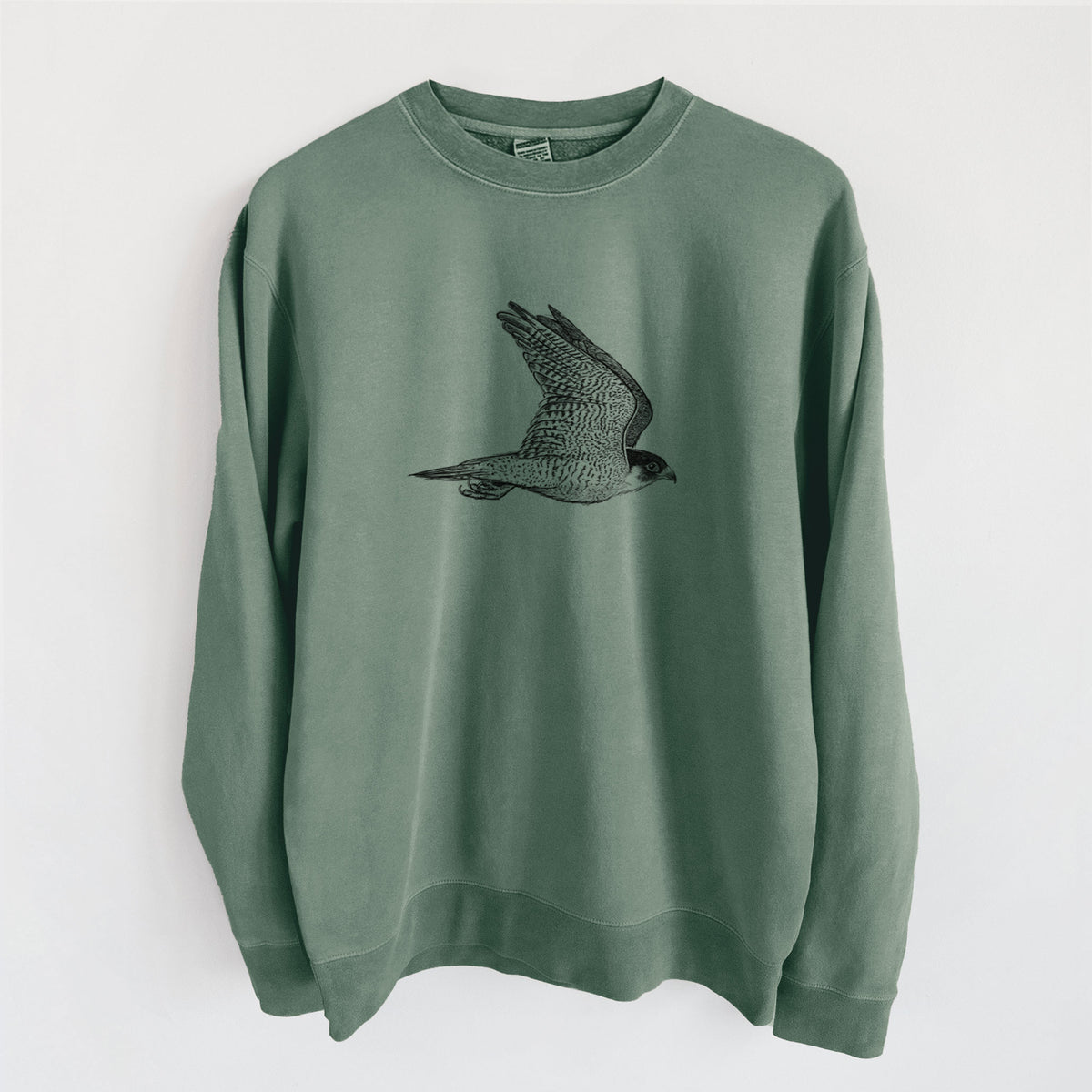 Flying Peregrine - Falco peregrinus - Unisex Pigment Dyed Crew Sweatshirt in Alpine Green
