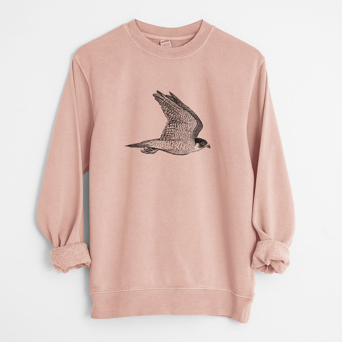 Flying Peregrine - Falco peregrinus - Unisex Pigment Dyed Crew Sweatshirt in Dusty Pink