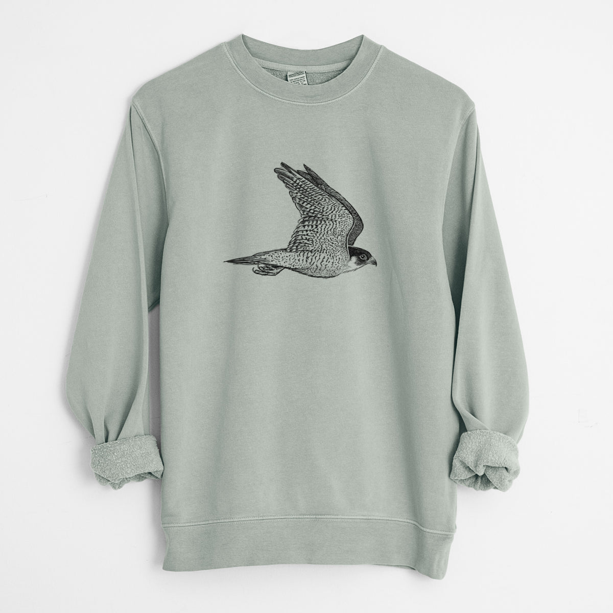Flying Peregrine - Falco peregrinus - Unisex Pigment Dyed Crew Sweatshirt in Sage