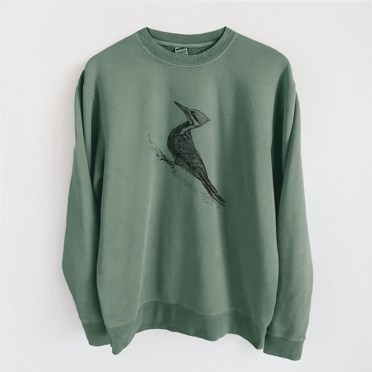Pileated Woodpecker - Dryocopus pileatus - Unisex Pigment Dyed Crew Sweatshirt in Alpine Green