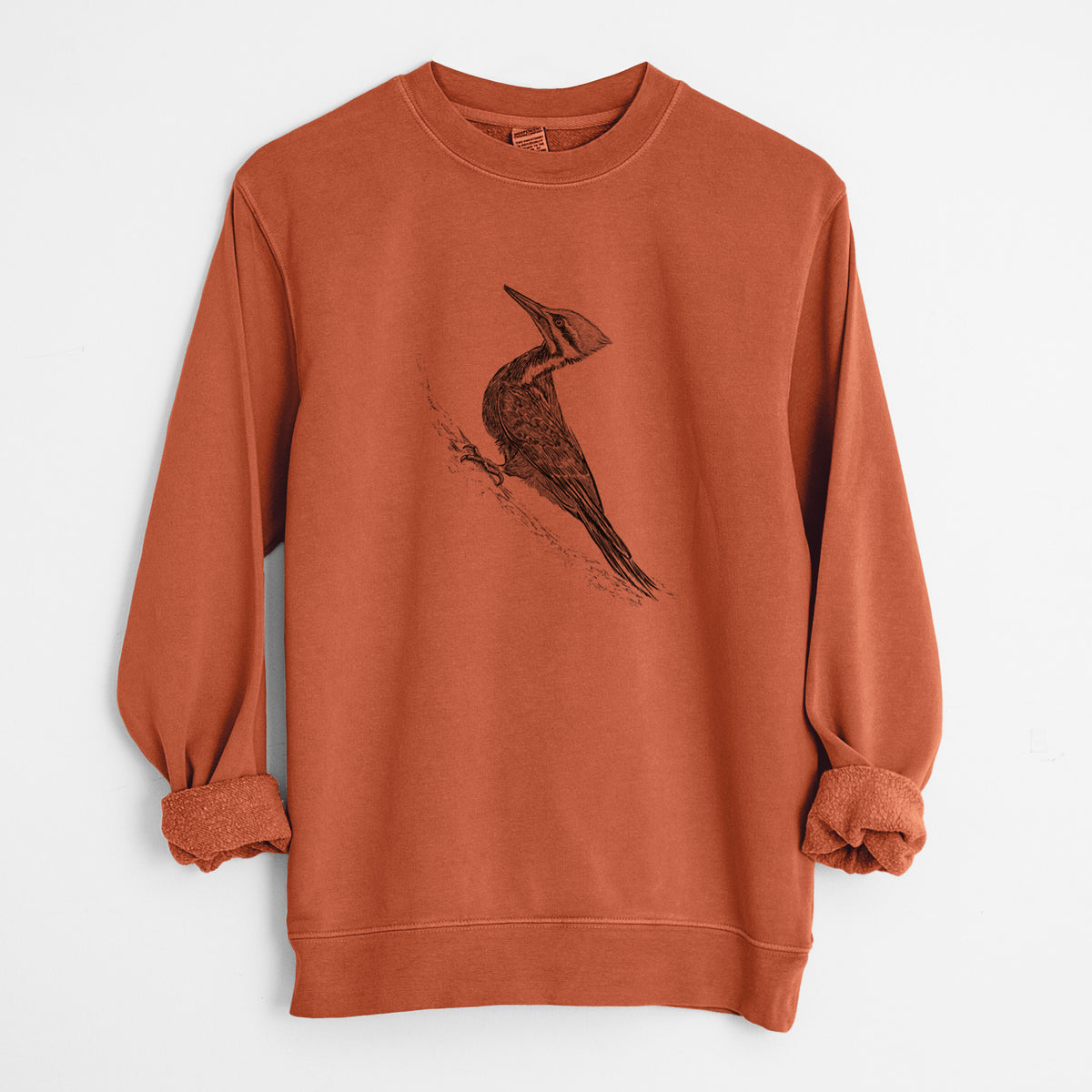 Pileated Woodpecker - Dryocopus pileatus - Unisex Pigment Dyed Crew Sweatshirt in Amber