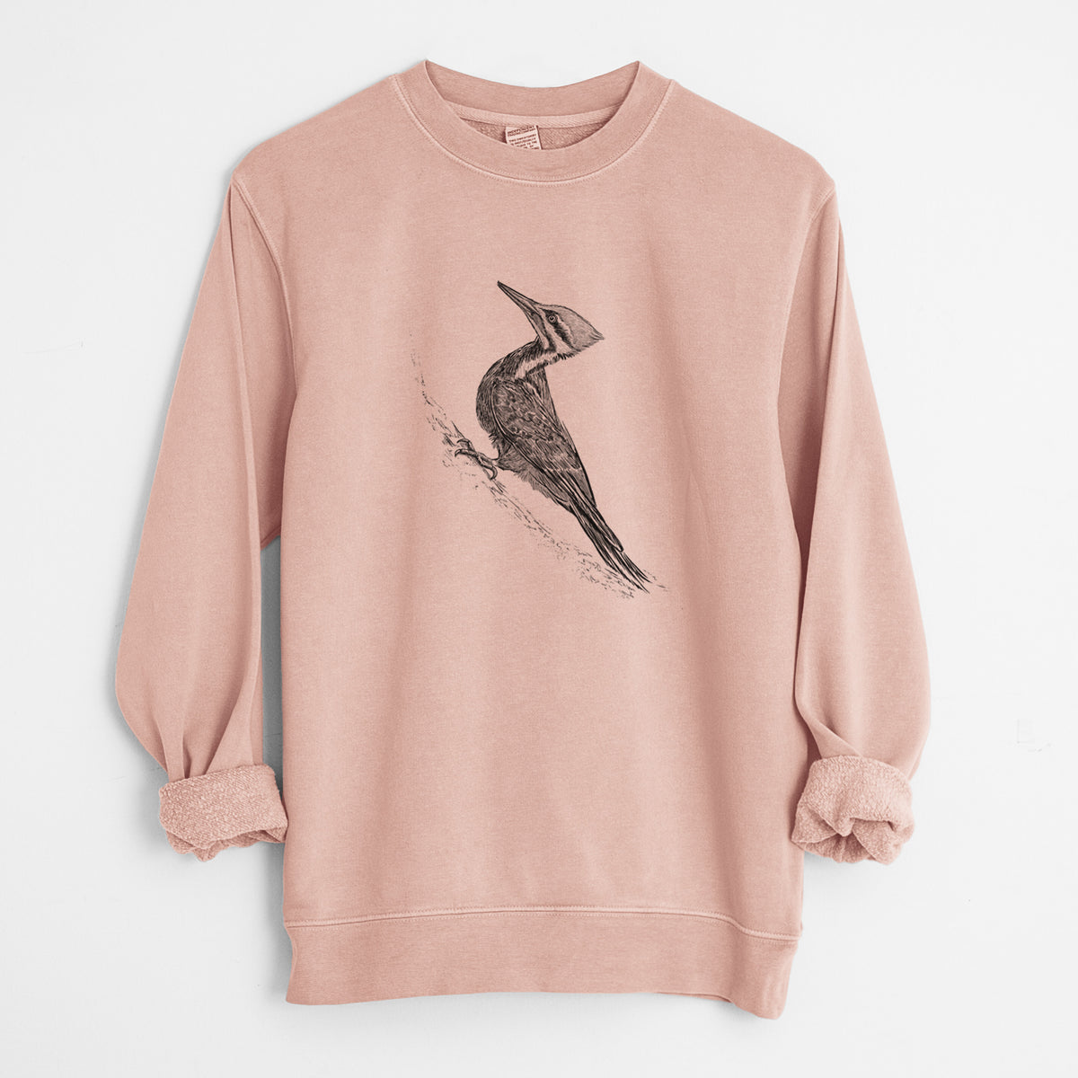 Pileated Woodpecker - Dryocopus pileatus - Unisex Pigment Dyed Crew Sweatshirt in Dusty Pink