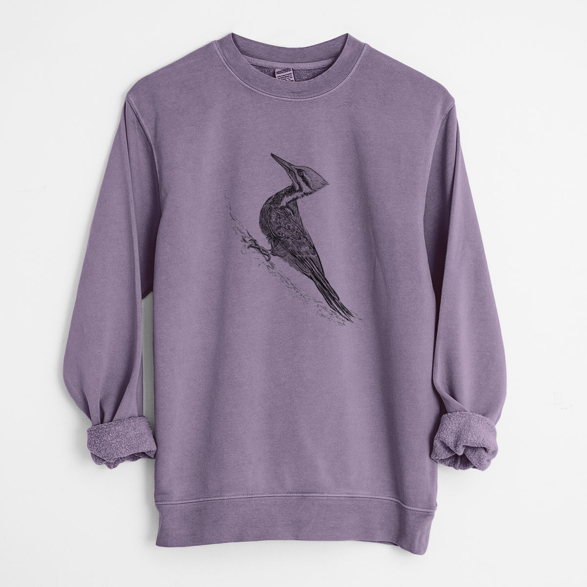 Pileated Woodpecker - Dryocopus pileatus - Unisex Pigment Dyed Crew Sweatshirt in Plum