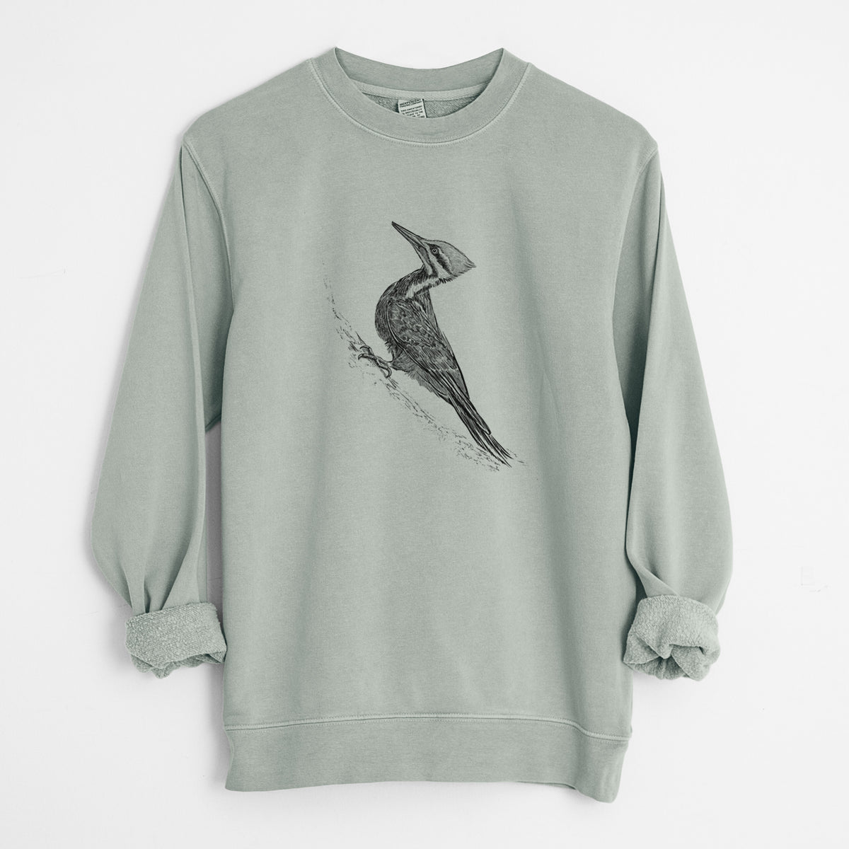 Pileated Woodpecker - Dryocopus pileatus - Unisex Pigment Dyed Crew Sweatshirt in Sage