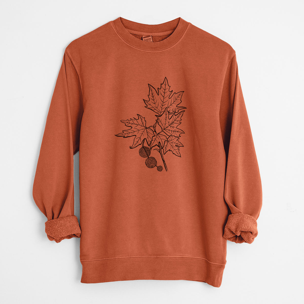 Platanus Orientalis - Oriental Plane Tree Stem with Leaves - Unisex Pigment Dyed Crew Sweatshirt in Amber