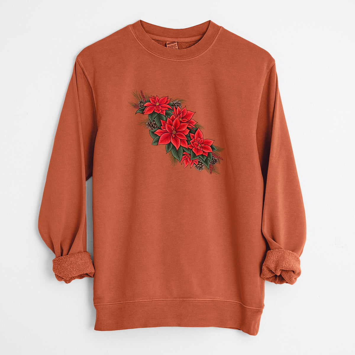 Winter Poinsettias - Euphorbia pulcherrima - Unisex Pigment Dyed Crew Sweatshirt in Amber