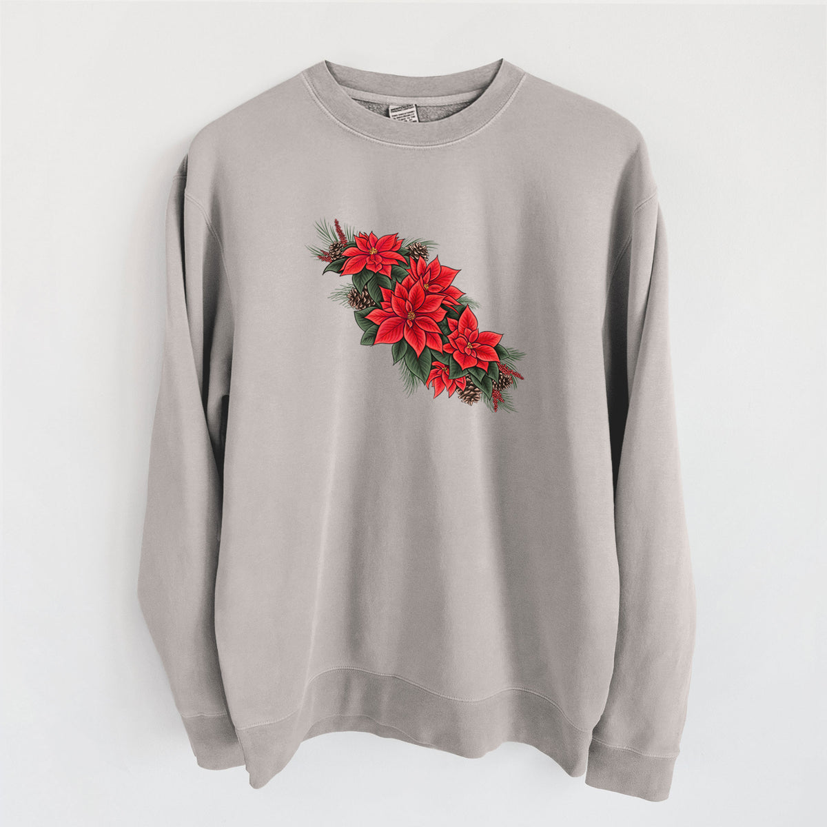 Winter Poinsettias - Euphorbia pulcherrima - Unisex Pigment Dyed Crew Sweatshirt in Cement