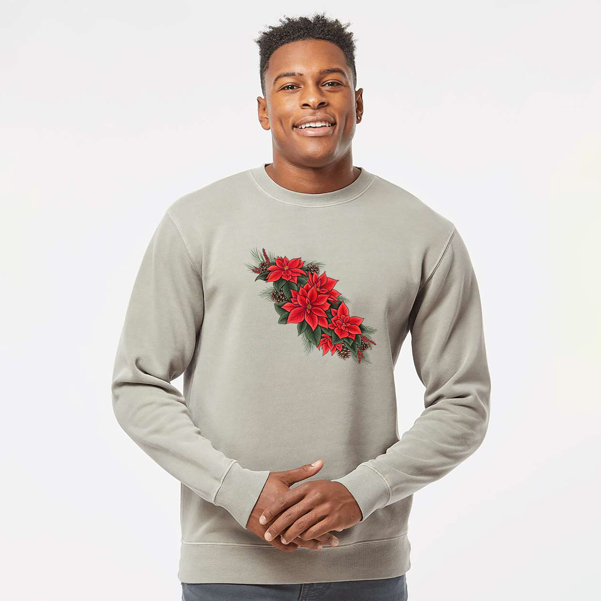 Winter Poinsettias - Euphorbia pulcherrima - Unisex Pigment Dyed Crew Sweatshirt in Cement