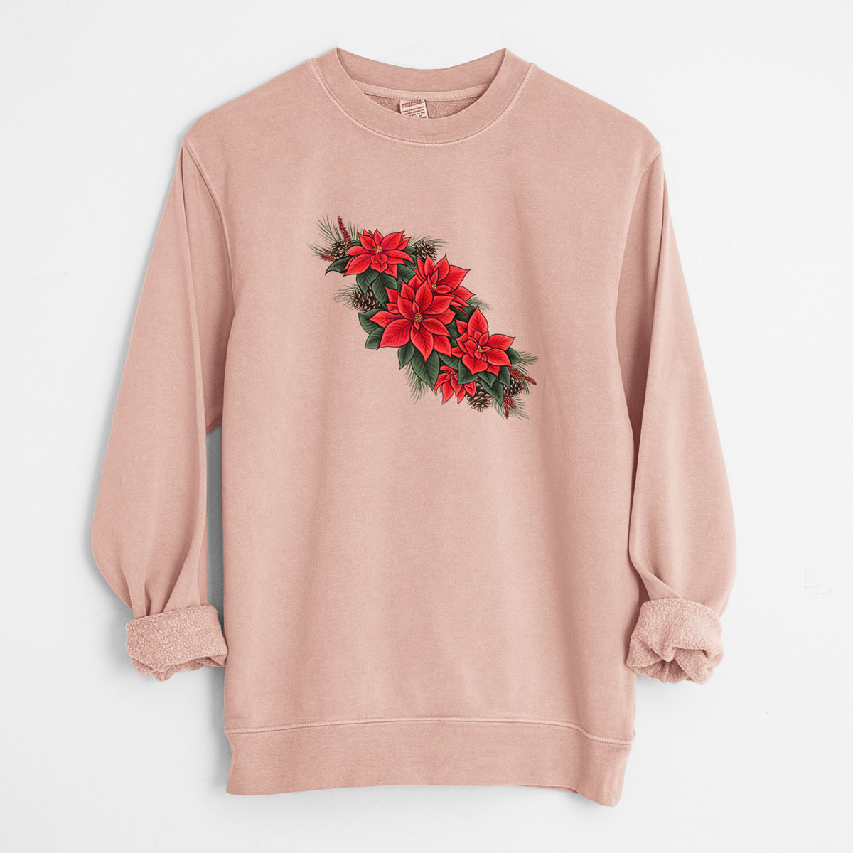 Winter Poinsettias - Euphorbia pulcherrima - Unisex Pigment Dyed Crew Sweatshirt in Dusty Pink