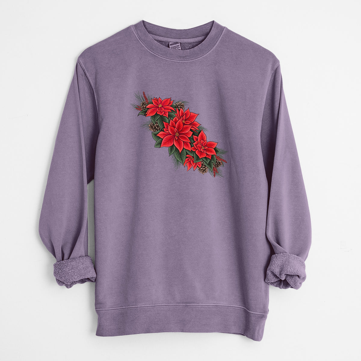 Winter Poinsettias - Euphorbia pulcherrima - Unisex Pigment Dyed Crew Sweatshirt in Plum
