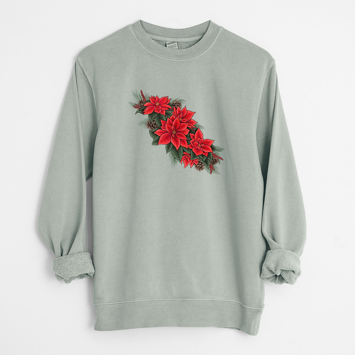 Winter Poinsettias - Euphorbia pulcherrima - Unisex Pigment Dyed Crew Sweatshirt in Sage